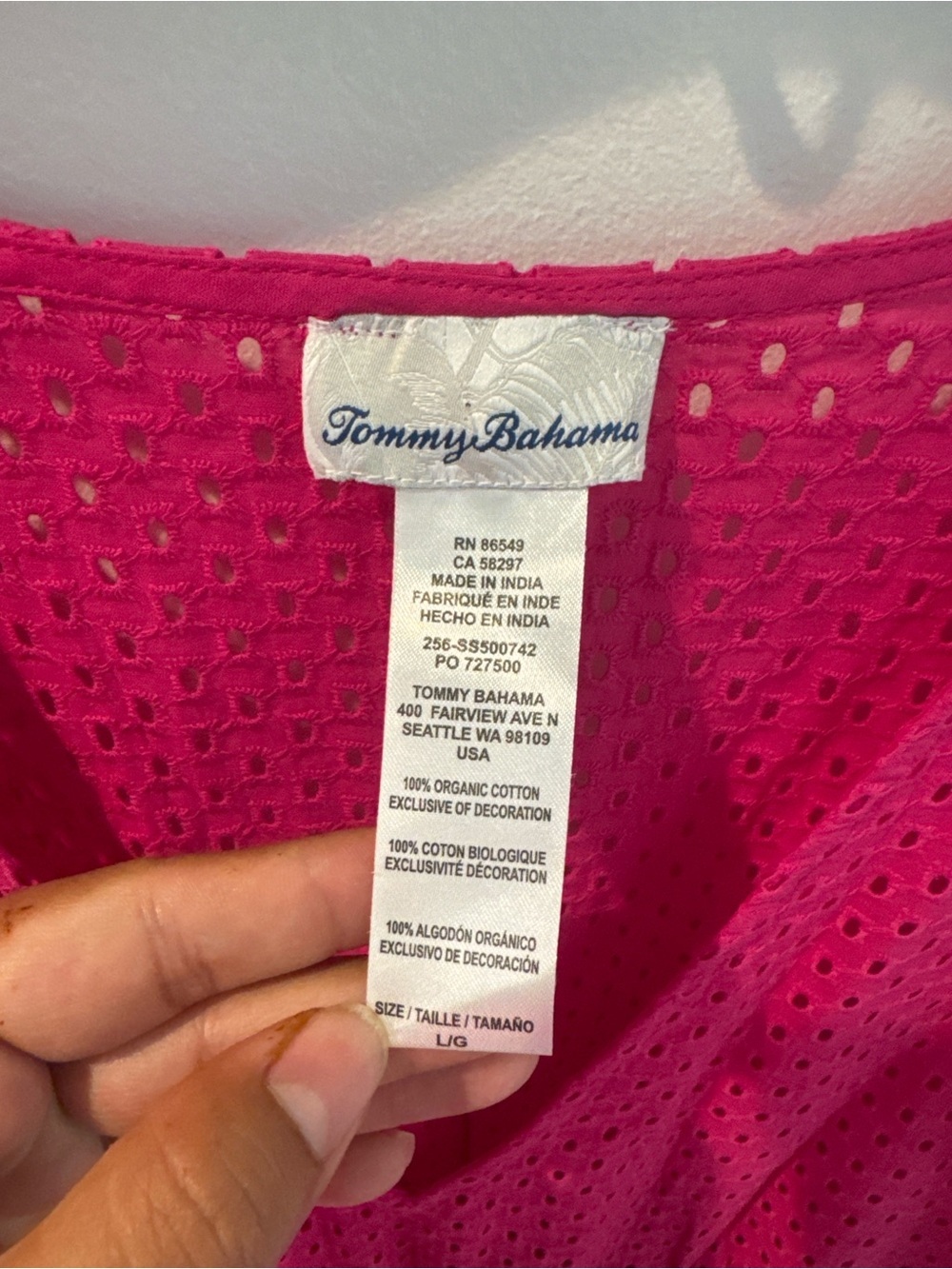 Tommy Bahama Pink Eyelet Mini Dress Womens LOrganic Cotton Cover Up - Picture 2 of 4